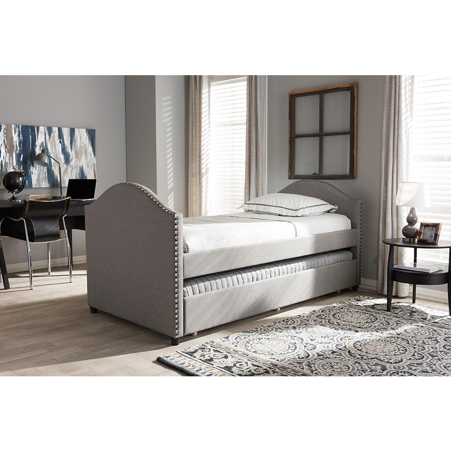 Alessia Modern and Contemporary Grey Fabric Upholstered Daybed with Guest Trundle Bed. Picture 6