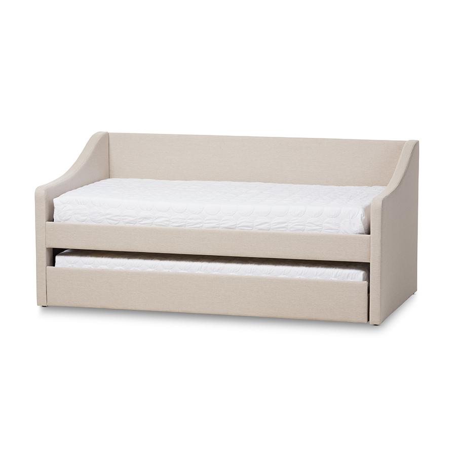Barnstorm Modern and Contemporary Beige Fabric Upholstered Daybed with Guest Trundle Bed. Picture 1