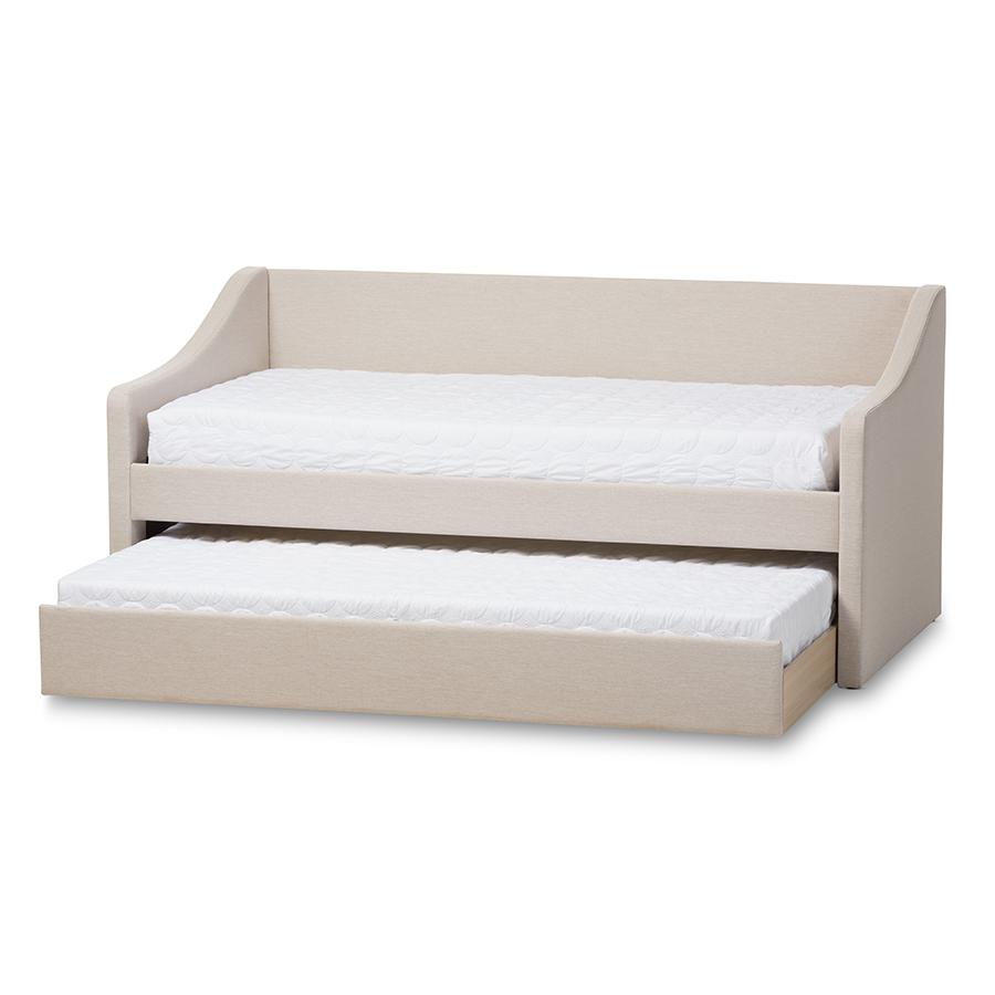 Barnstorm Modern and Contemporary Beige Fabric Upholstered Daybed with Guest Trundle Bed. Picture 2