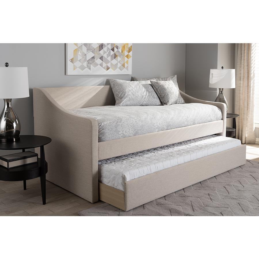 Beige Fabric Upholstered Daybed with Guest Trundle Bed. Picture 7