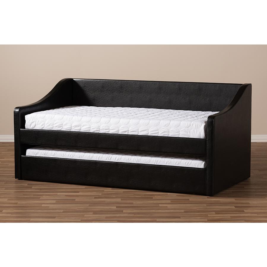 Barnstorm Modern and Contemporary Black Faux Leather Upholstered Daybed. Picture 10