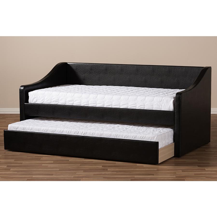 Barnstorm Modern and Contemporary Black Faux Leather Upholstered Daybed. Picture 11