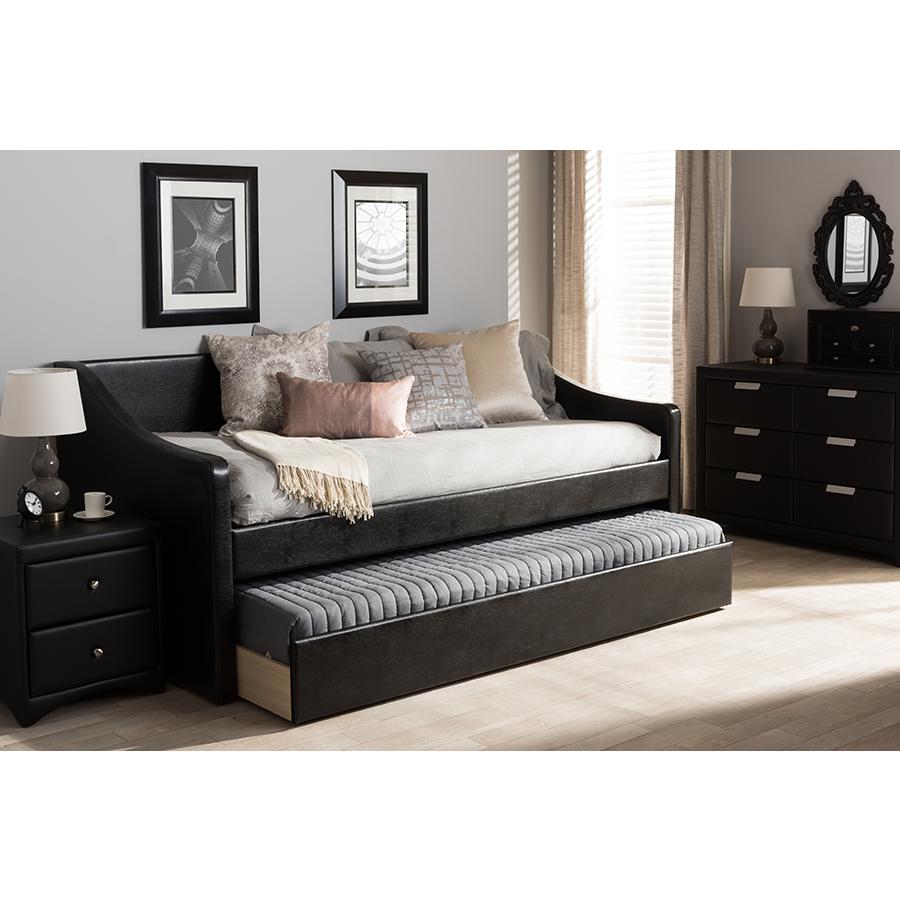Barnstorm Modern and Contemporary Black Faux Leather Upholstered Daybed. Picture 7