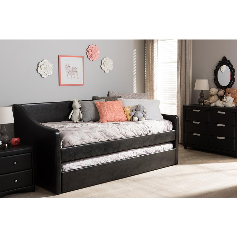 Barnstorm Modern and Contemporary Black Faux Leather Upholstered Daybed. Picture 8