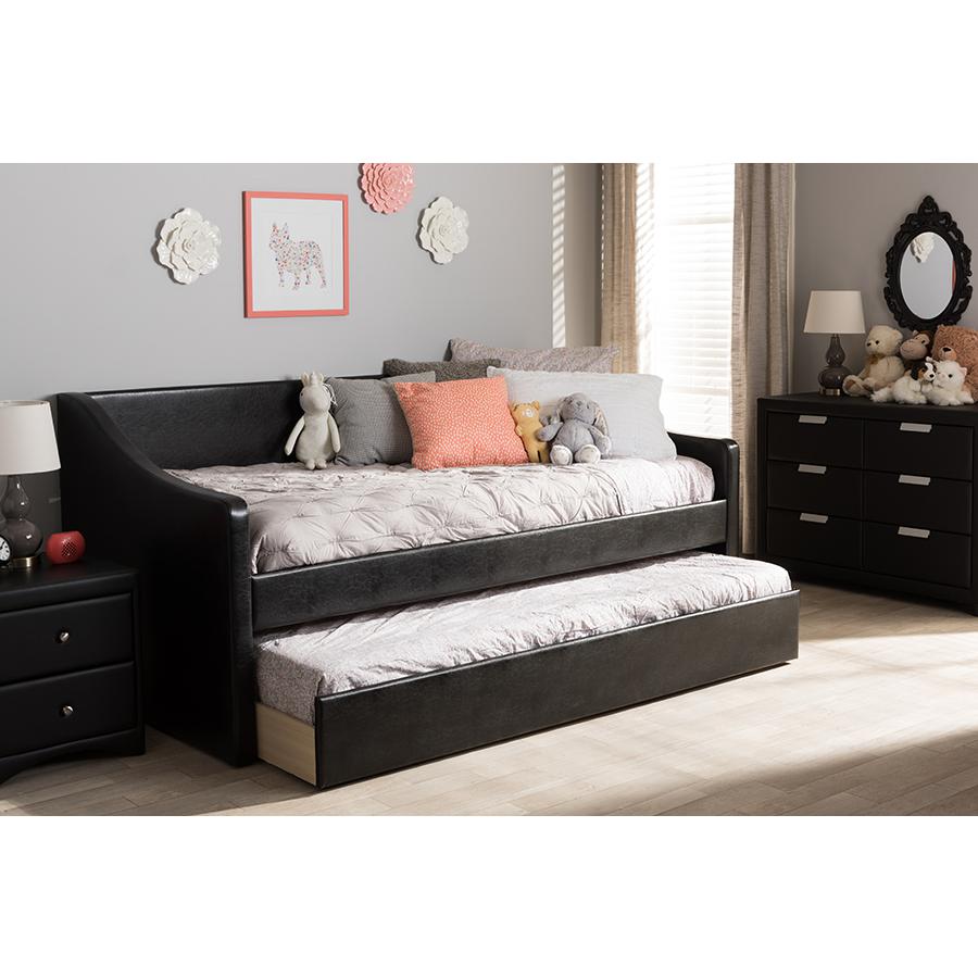 Barnstorm Modern and Contemporary Black Faux Leather Upholstered Daybed. Picture 9