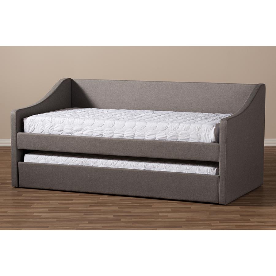 Grey Fabric Upholstered Daybed with Guest Trundle Bed. Picture 10