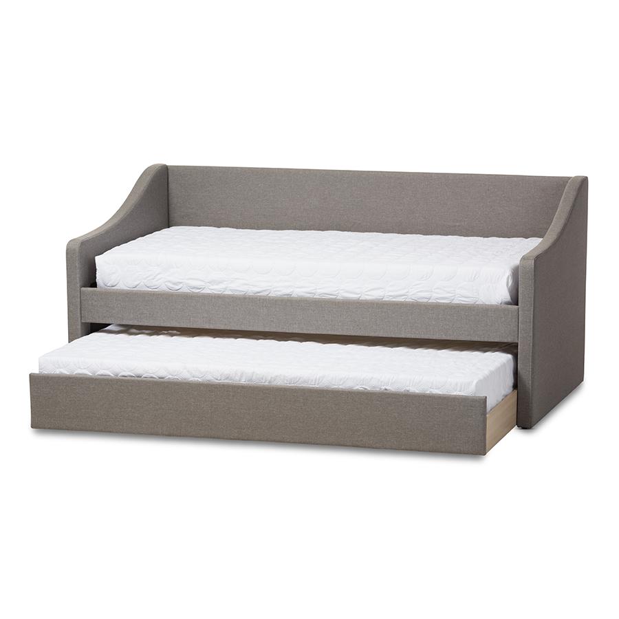 Barnstorm Modern and Contemporary Grey Fabric Upholstered Daybed with Guest Trundle Bed. Picture 2