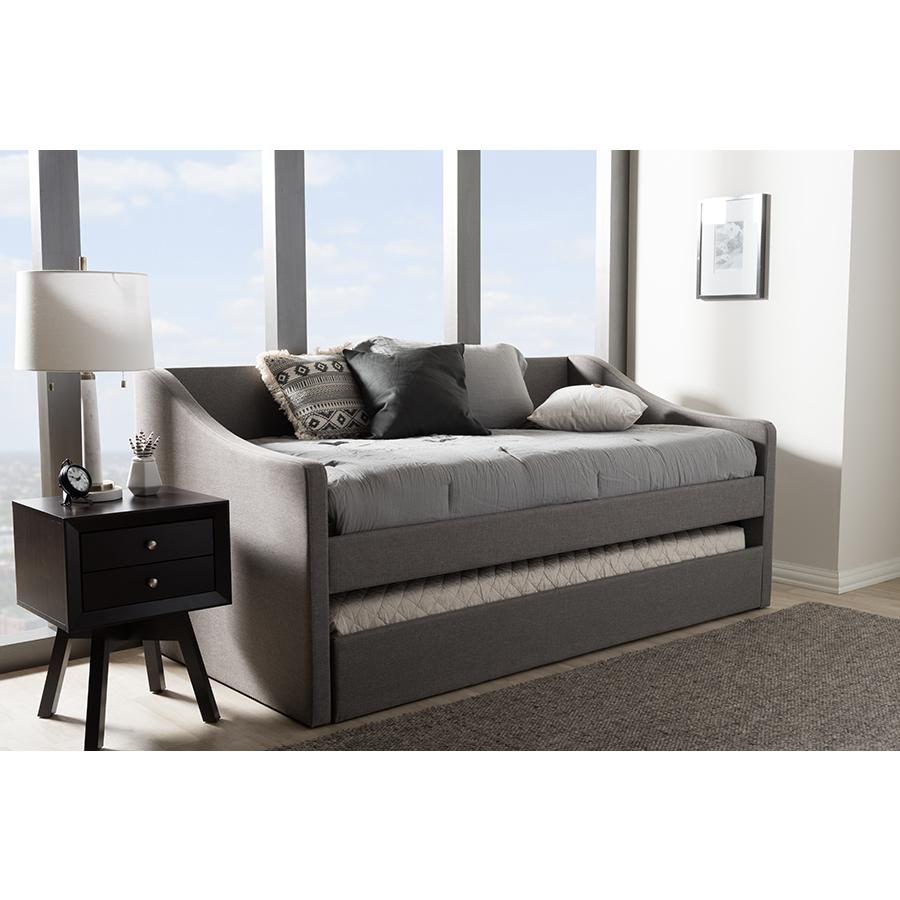 Barnstorm Modern and Contemporary Grey Fabric Upholstered Daybed with Guest Trundle Bed. Picture 6