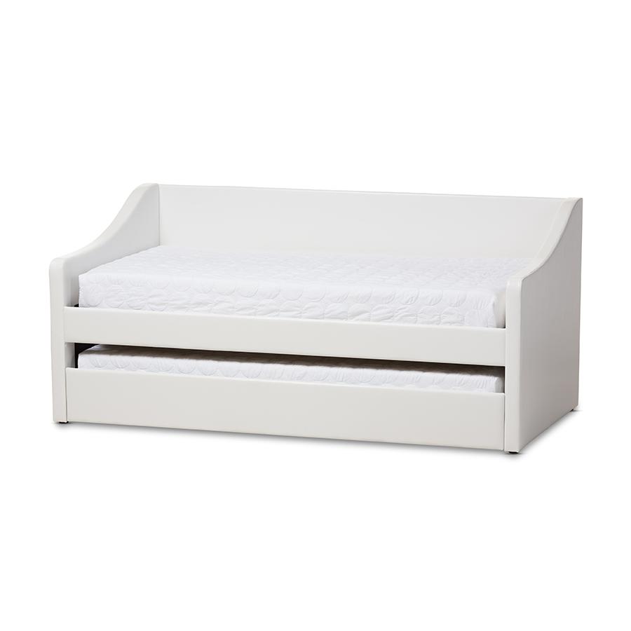 Barnstorm Modern and Contemporary White Faux Leather Upholstered Daybed with Guest Trundle Bed. The main picture.