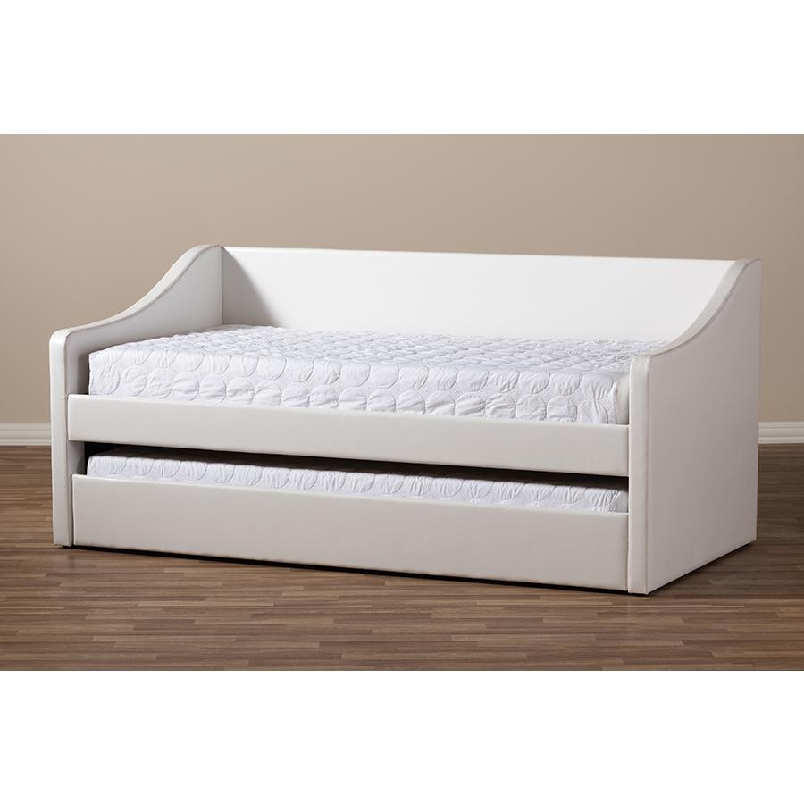 Barnstorm Modern and Contemporary White Faux Leather Upholstered Daybed. Picture 10