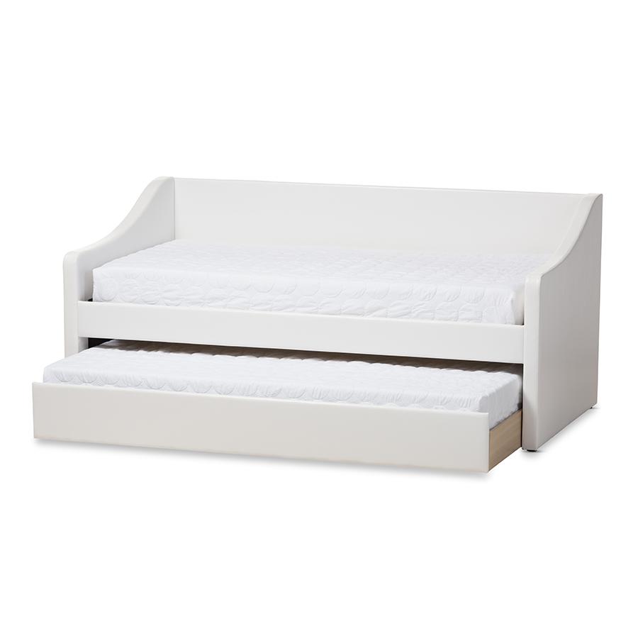 Barnstorm Modern and Contemporary White Faux Leather Upholstered Daybed with Guest Trundle Bed. Picture 2