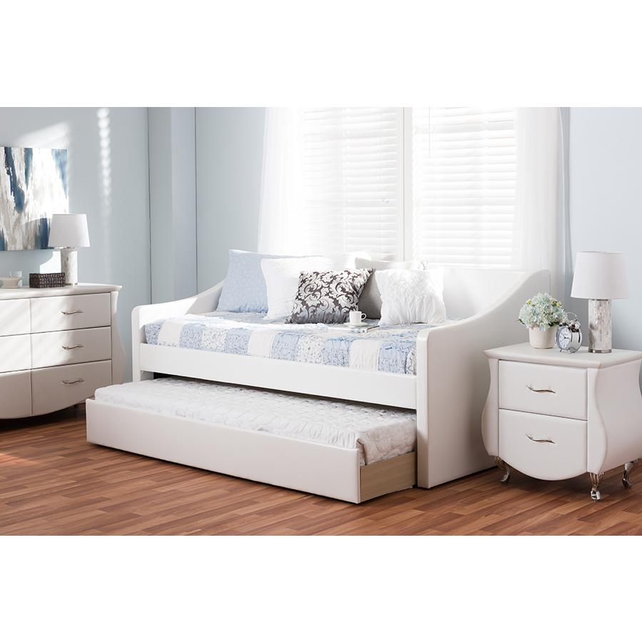 Barnstorm Modern and Contemporary White Faux Leather Upholstered Daybed. Picture 7