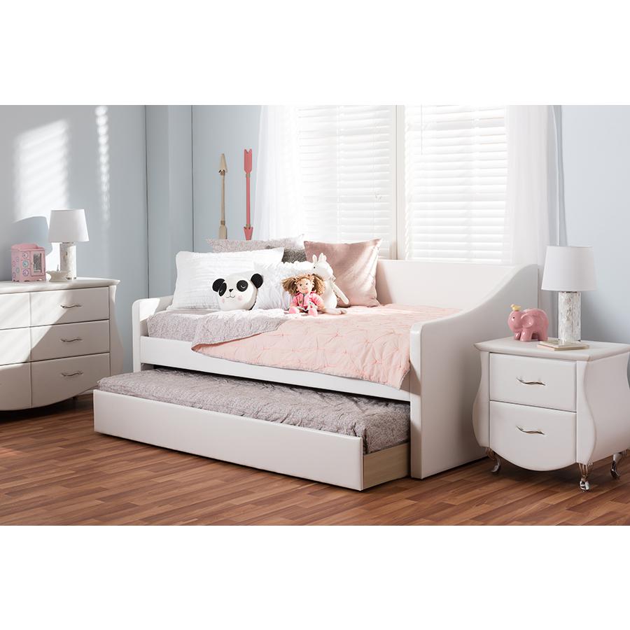 Barnstorm Modern and Contemporary White Faux Leather Upholstered Daybed. Picture 9