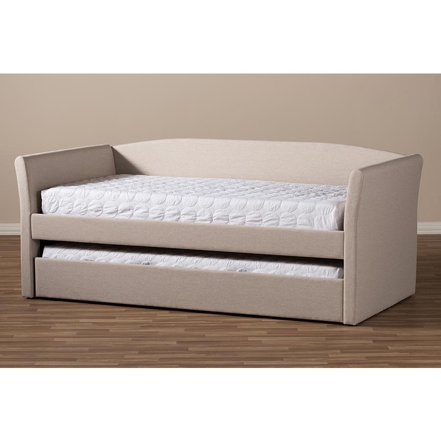 Beige Fabric Upholstered Daybed with Guest Trundle Bed. Picture 10