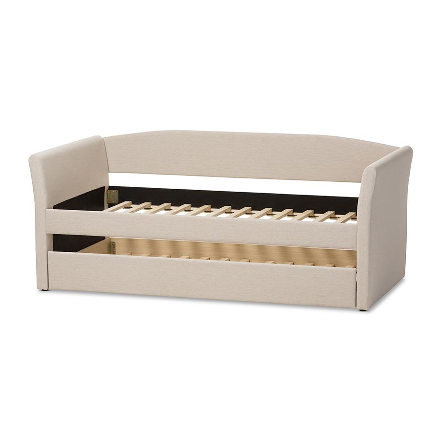 Camino Modern and Contemporary Beige Fabric Upholstered Daybed with Guest Trundle Bed. Picture 4