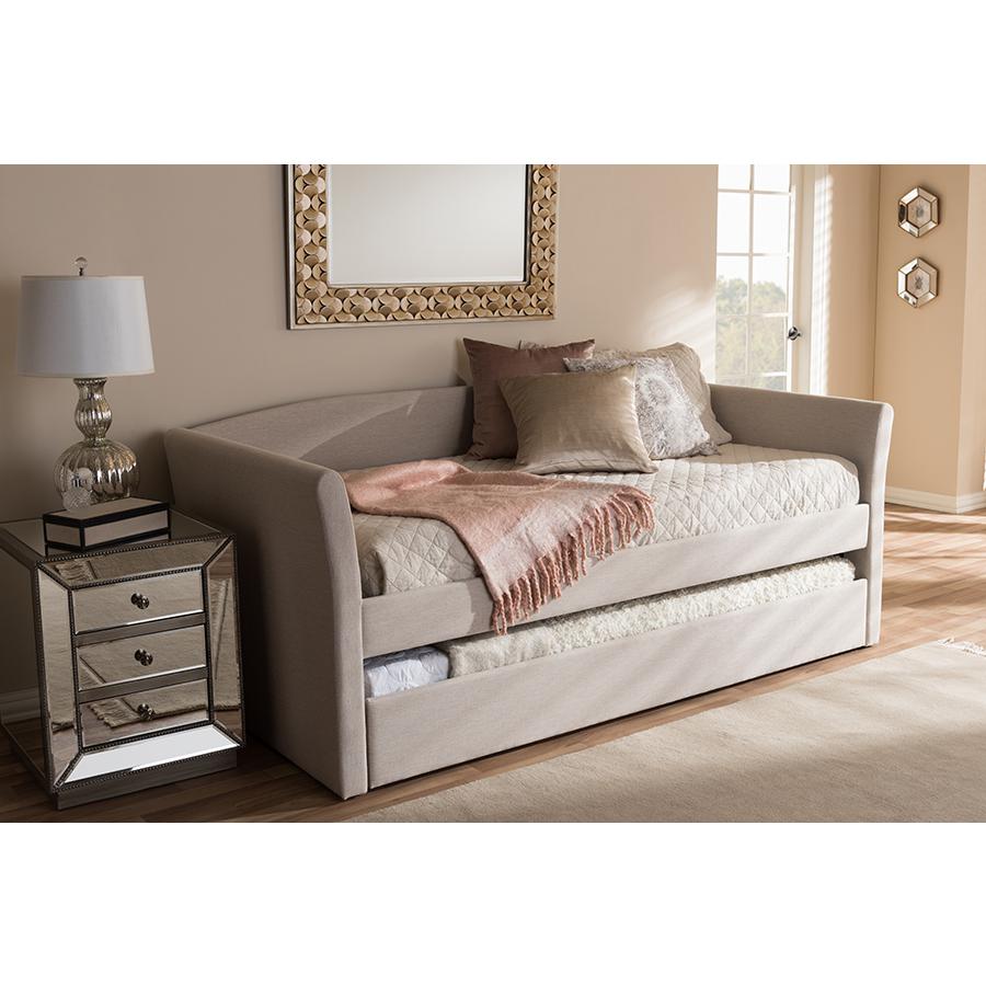 Camino Modern and Contemporary Beige Fabric Upholstered Daybed with Guest Trundle Bed. Picture 6
