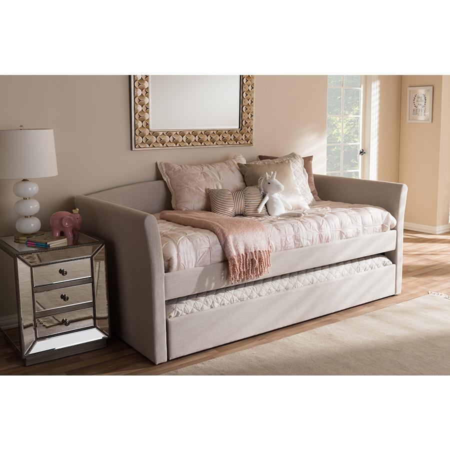 Beige Fabric Upholstered Daybed with Guest Trundle Bed. Picture 8