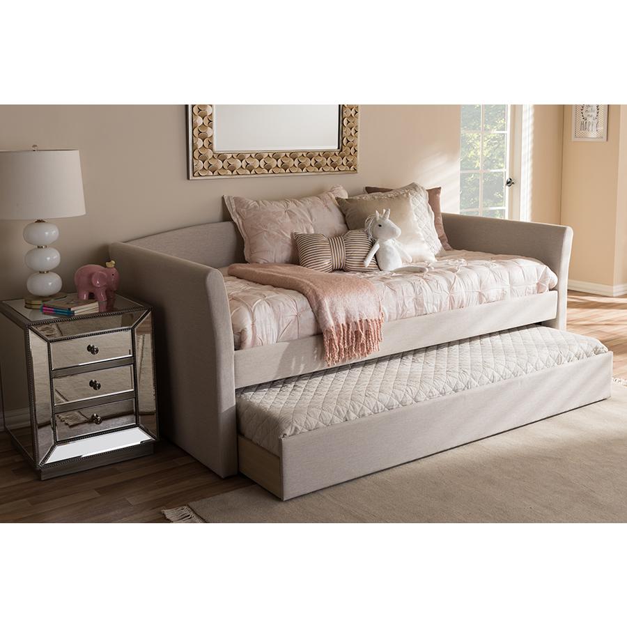 Beige Fabric Upholstered Daybed with Guest Trundle Bed. Picture 9