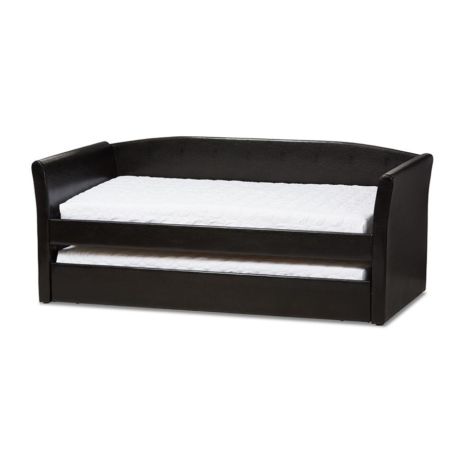 Camino Modern and Contemporary Black Faux Leather Upholstered Daybed with Guest Trundle Bed. The main picture.