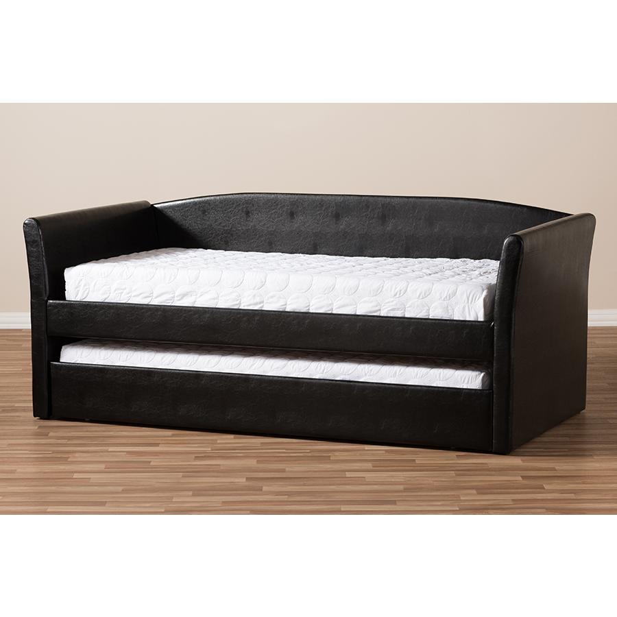 Camino Modern and Contemporary Black Faux Leather Upholstered Daybed. Picture 10