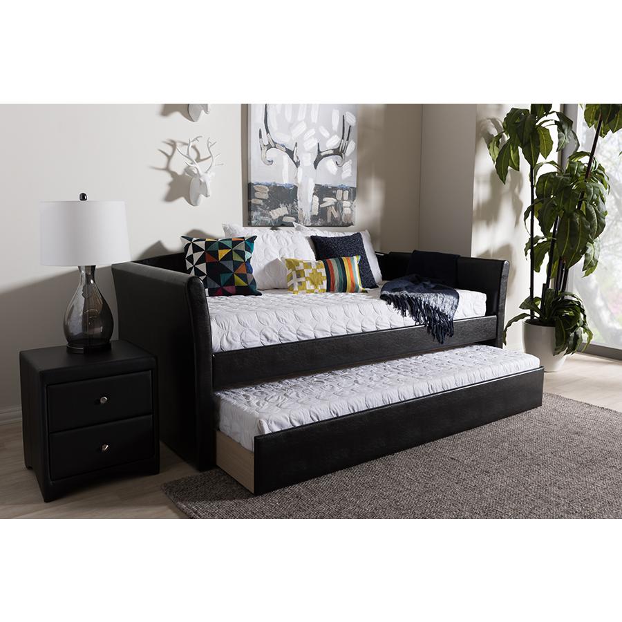 Camino Modern and Contemporary Black Faux Leather Upholstered Daybed. Picture 7