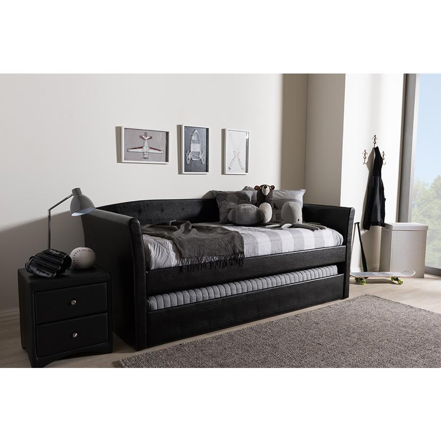 Camino Modern and Contemporary Black Faux Leather Upholstered Daybed. Picture 8