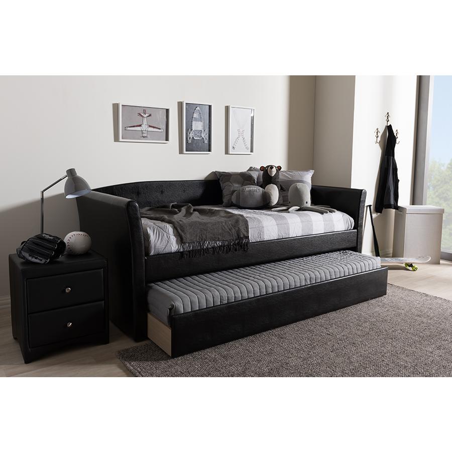 Camino Modern and Contemporary Black Faux Leather Upholstered Daybed. Picture 9