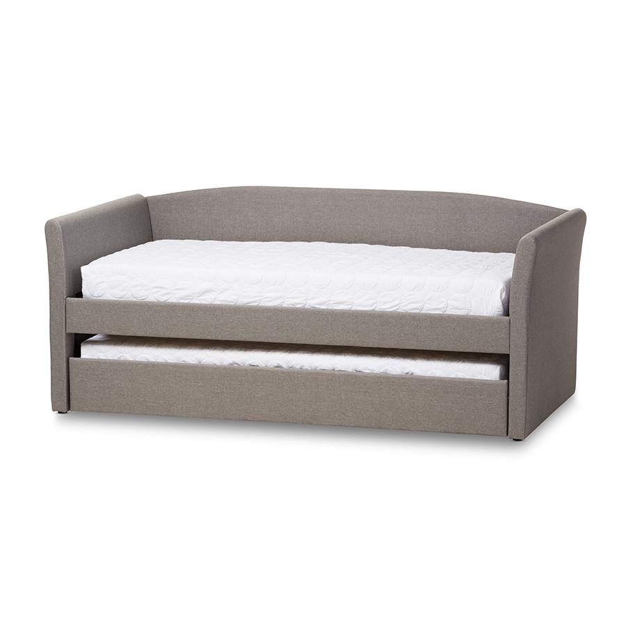 Camino Modern and Contemporary Grey Fabric Upholstered Daybed with Guest Trundle Bed. Picture 1