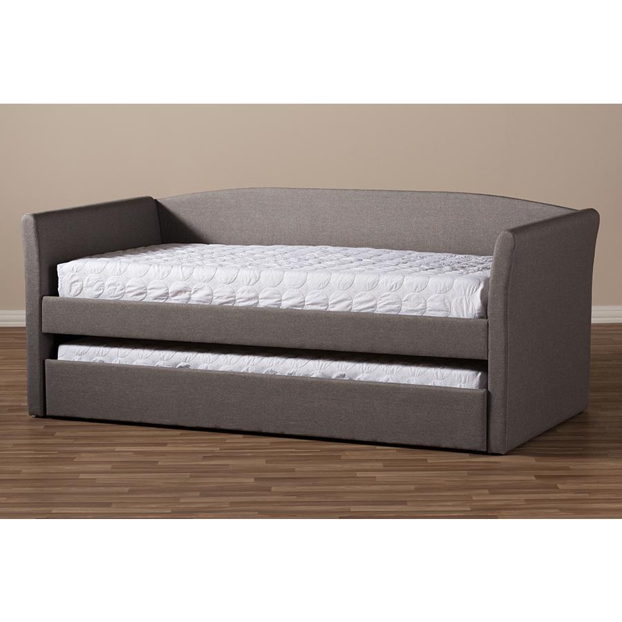 Grey Fabric Upholstered Daybed with Guest Trundle Bed. Picture 10
