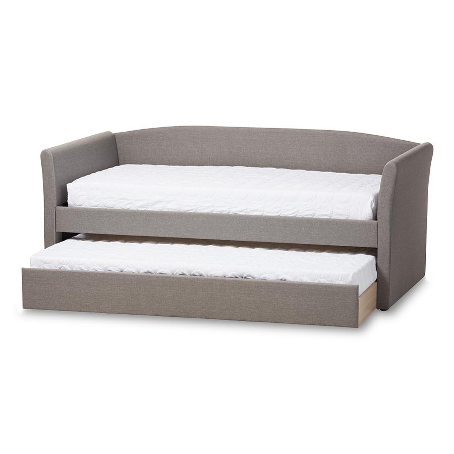Camino Modern and Contemporary Grey Fabric Upholstered Daybed with Guest Trundle Bed. Picture 2