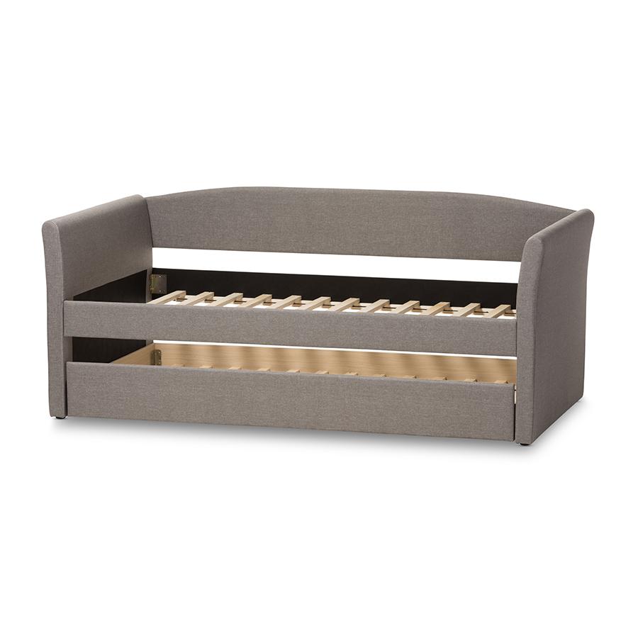 Camino Modern and Contemporary Grey Fabric Upholstered Daybed with Guest Trundle Bed. Picture 4