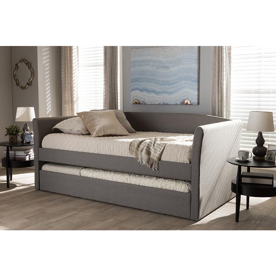 Camino Modern and Contemporary Grey Fabric Upholstered Daybed with Guest Trundle Bed. Picture 6