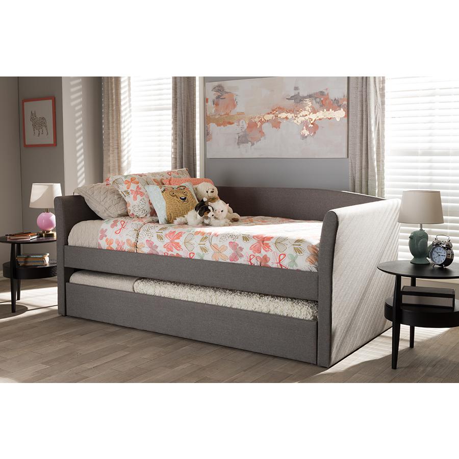 Grey Fabric Upholstered Daybed with Guest Trundle Bed. Picture 8