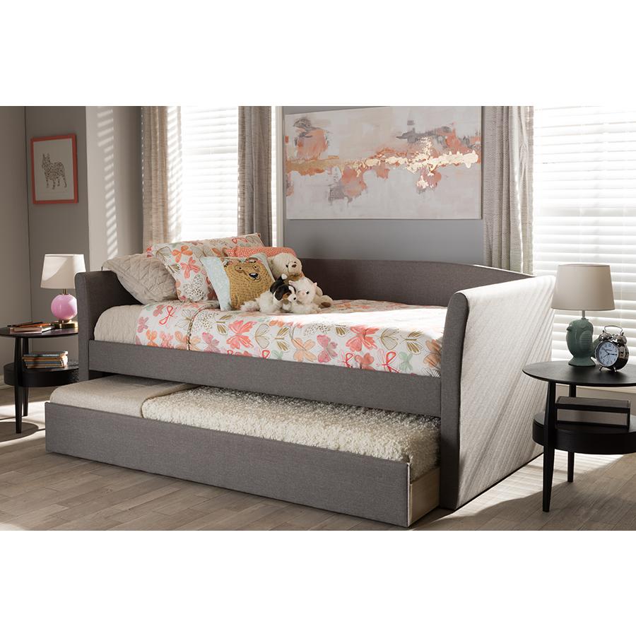 Grey Fabric Upholstered Daybed with Guest Trundle Bed. Picture 9