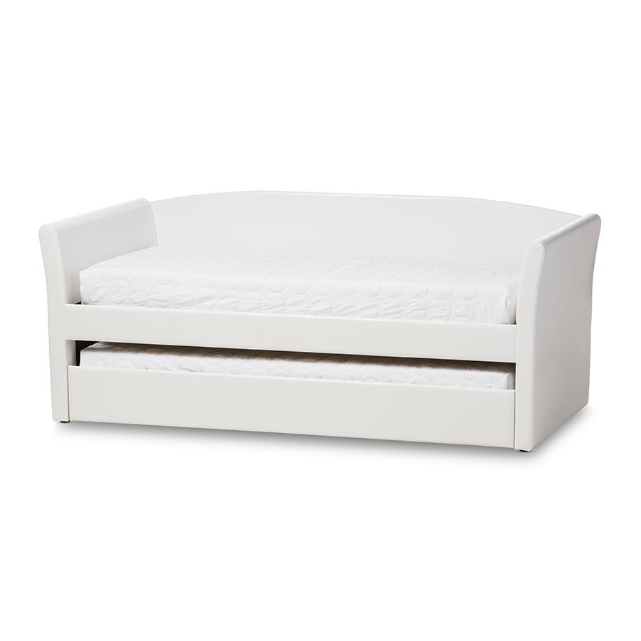 Camino Modern and Contemporary White Faux Leather Upholstered Daybed. Picture 1