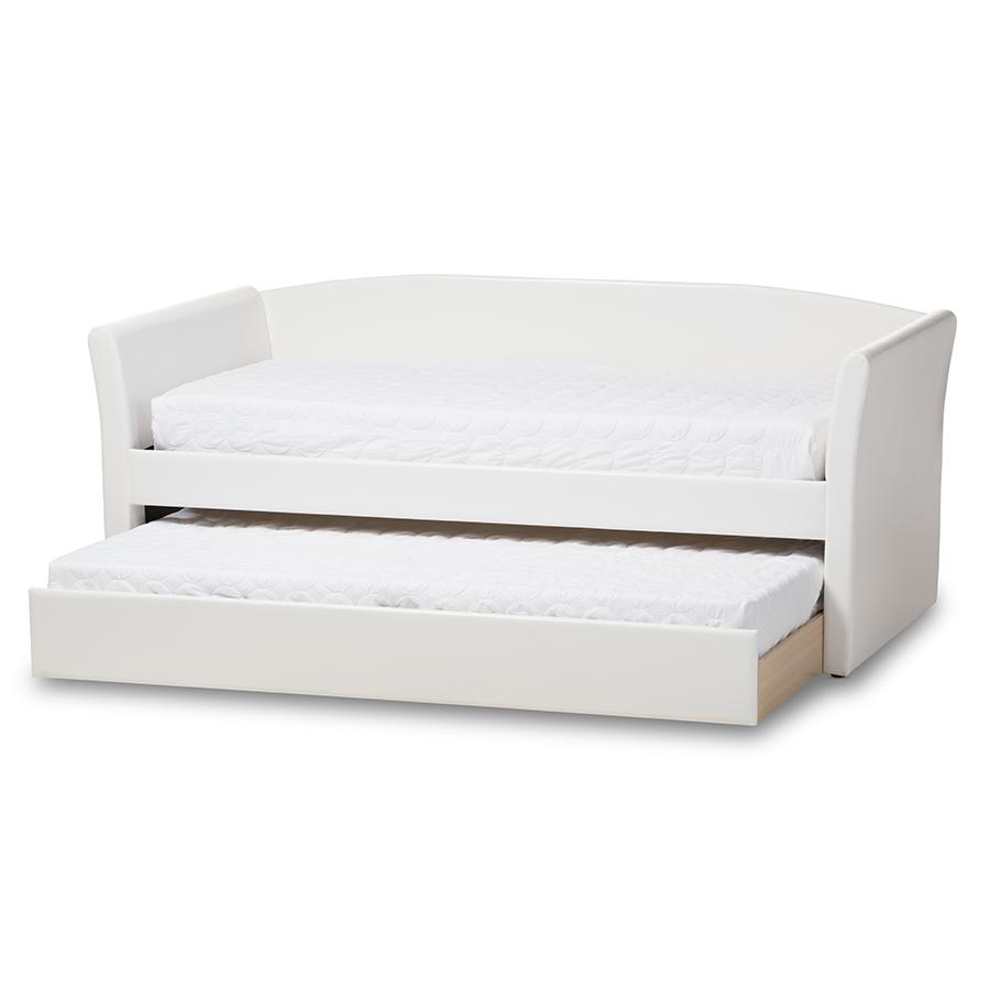 Camino Modern and Contemporary White Faux Leather Upholstered Daybed. Picture 2