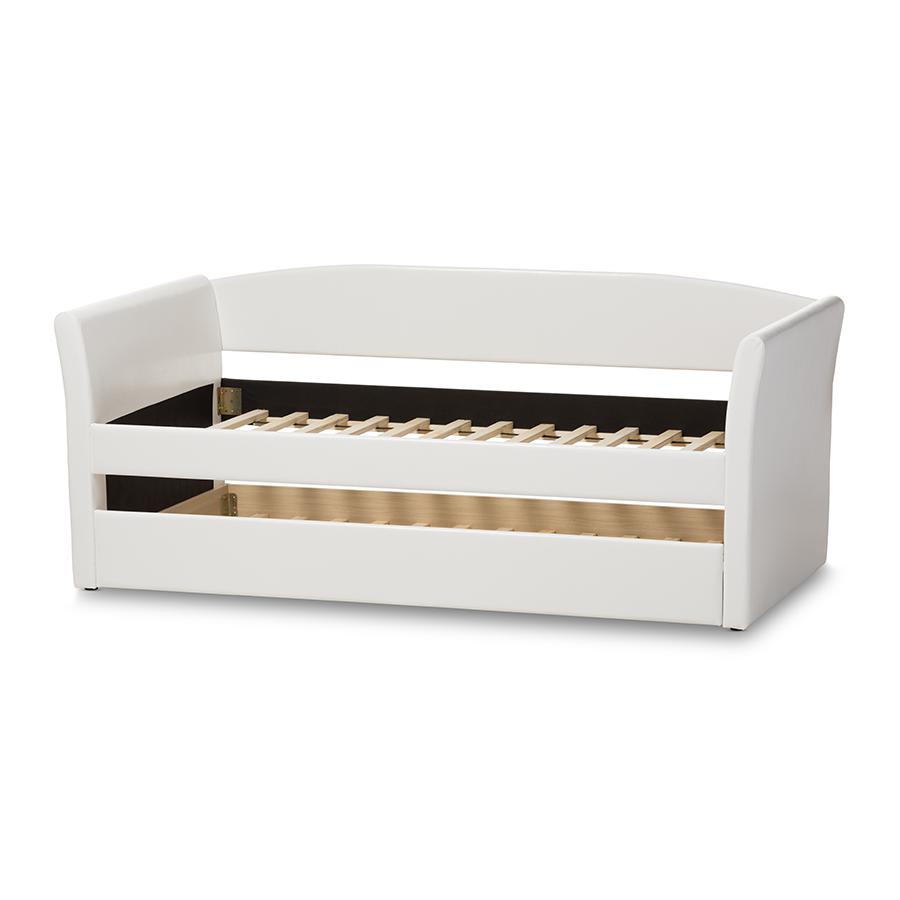 Camino Modern and Contemporary White Faux Leather Upholstered Daybed with Guest Trundle Bed. Picture 4