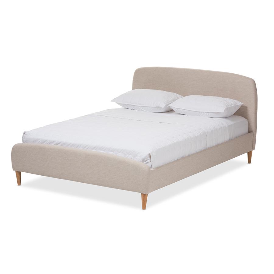 Mia Mid-Century Light Beige Fabric Upholstered Full Size Platform Bed. The main picture.