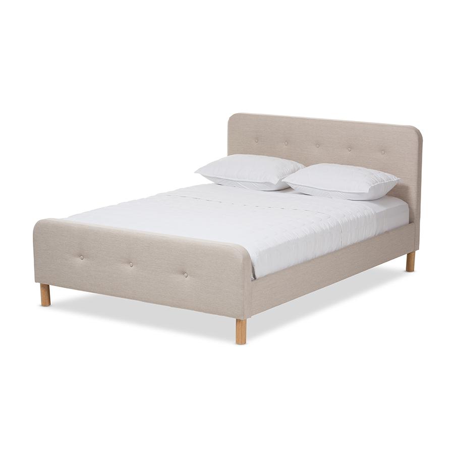 Samson Mid-Century Light Beige Fabric Upholstered Full Size Platform Bed. Picture 1