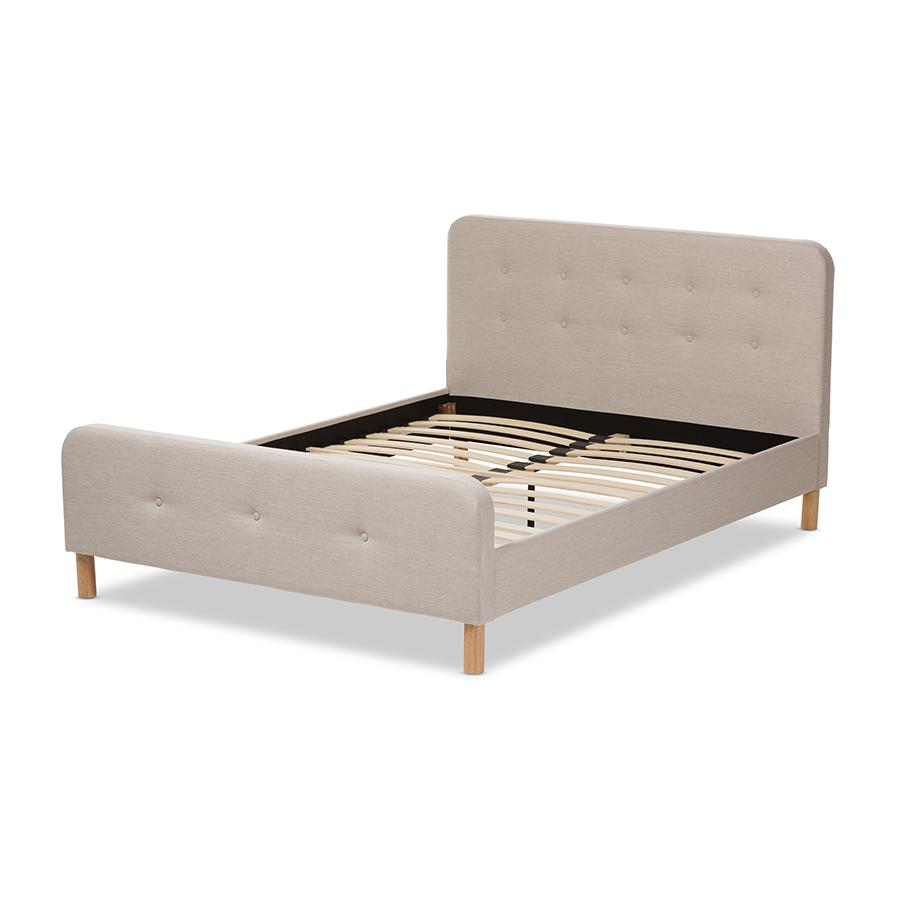 Samson Mid-Century Light Beige Fabric Upholstered Full Size Platform Bed. Picture 3