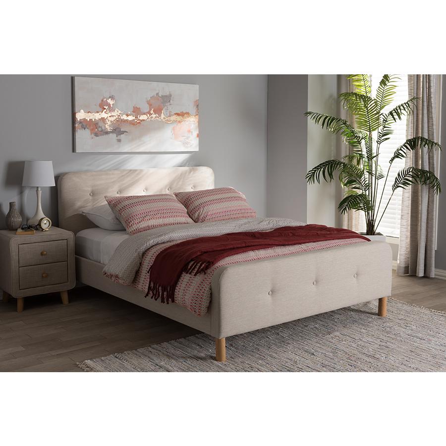 Samson Mid-Century Light Beige Fabric Upholstered Full Size Platform Bed. Picture 6