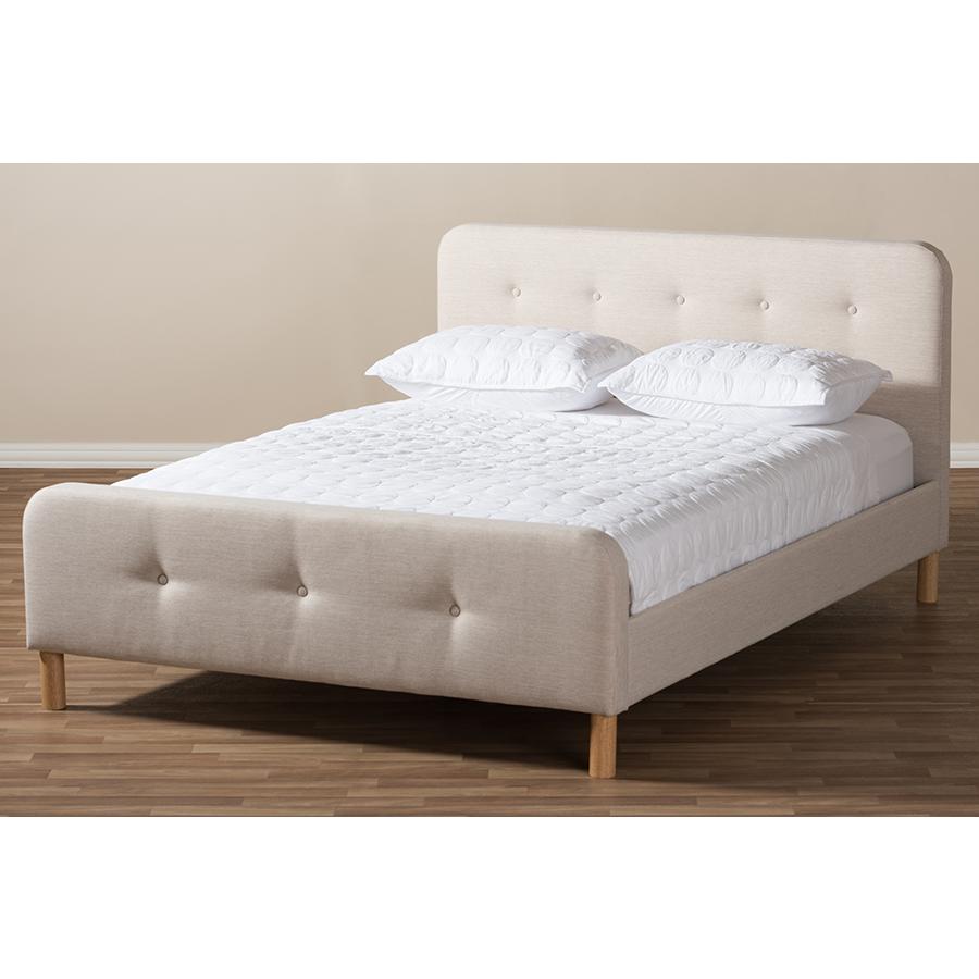 Samson Mid-Century Light Beige Fabric Upholstered Full Size Platform Bed. Picture 7