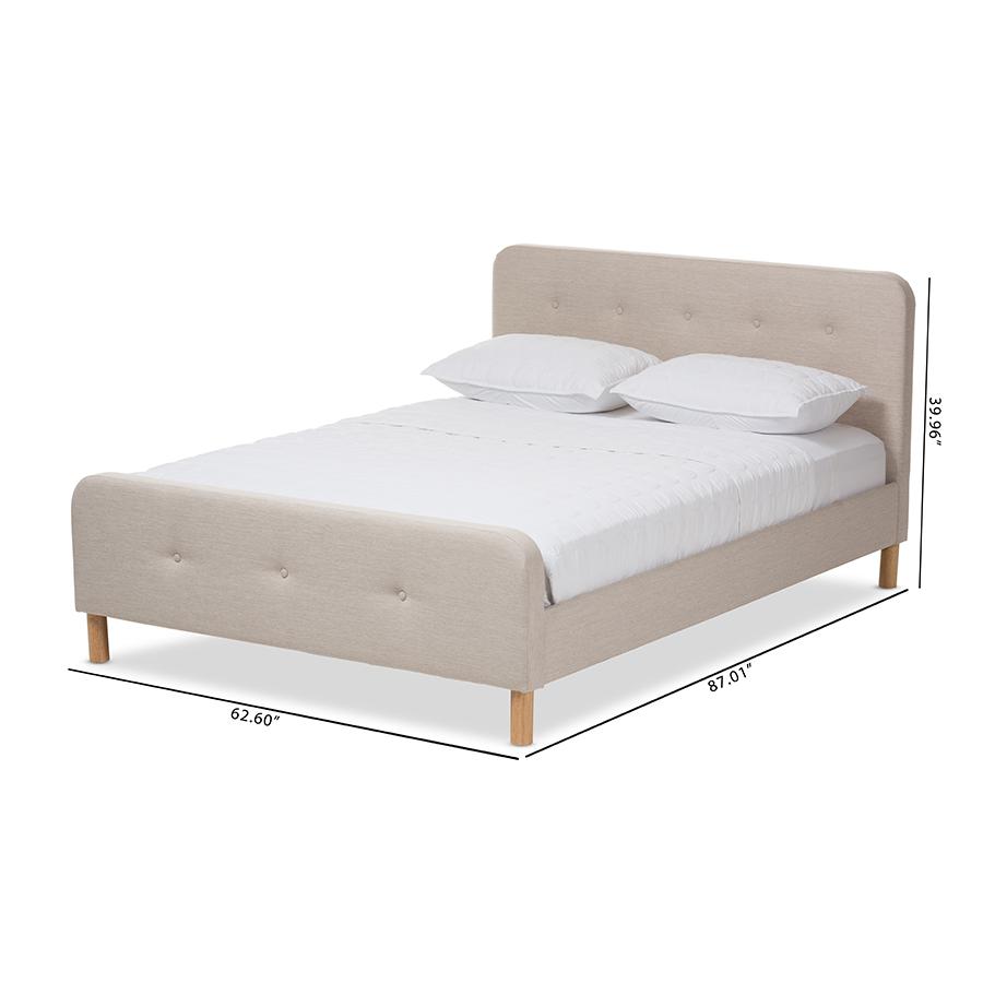 Samson Mid-Century Light Beige Fabric Upholstered Full Size Platform Bed. Picture 8