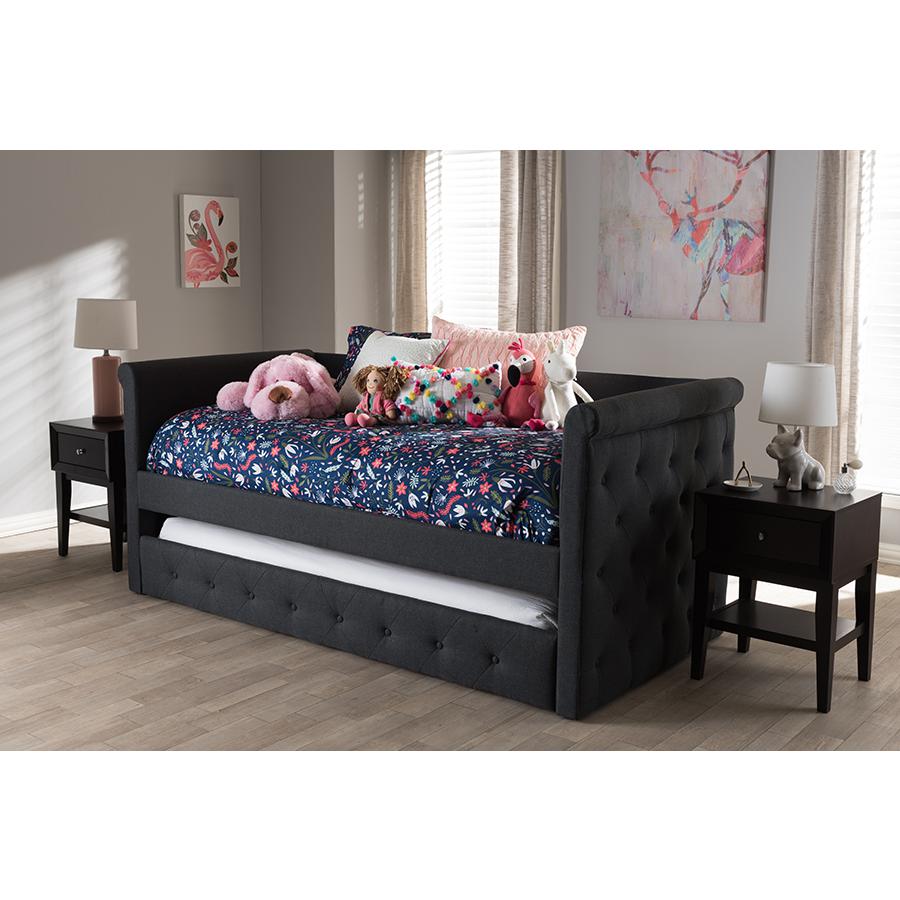 Baxton Studio Alena Modern and Contemporary Dark Grey Fabric Daybed with Trundle. Picture 10