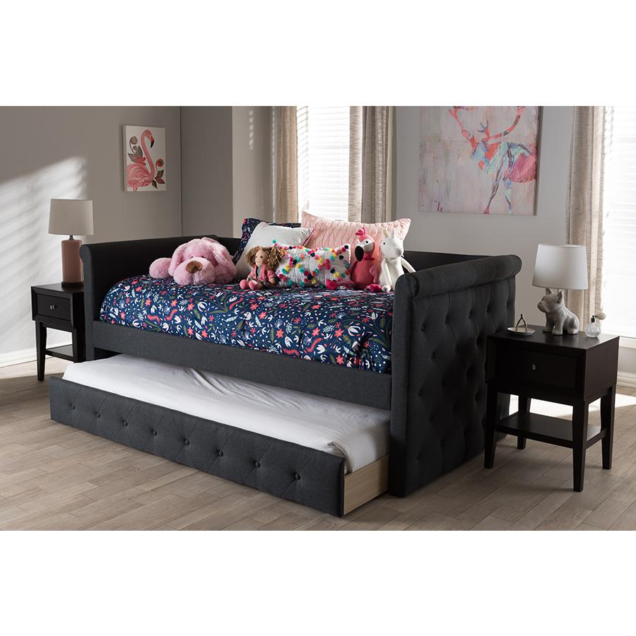 Baxton Studio Alena Modern and Contemporary Dark Grey Fabric Daybed with Trundle. Picture 11