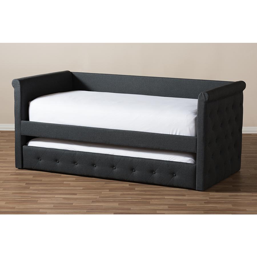 Baxton Studio Alena Modern and Contemporary Dark Grey Fabric Daybed with Trundle. Picture 12