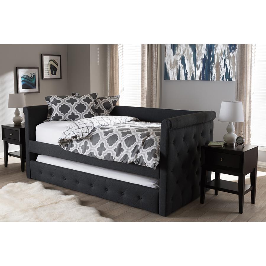 Baxton Studio Alena Modern and Contemporary Dark Grey Fabric Daybed with Trundle. Picture 8