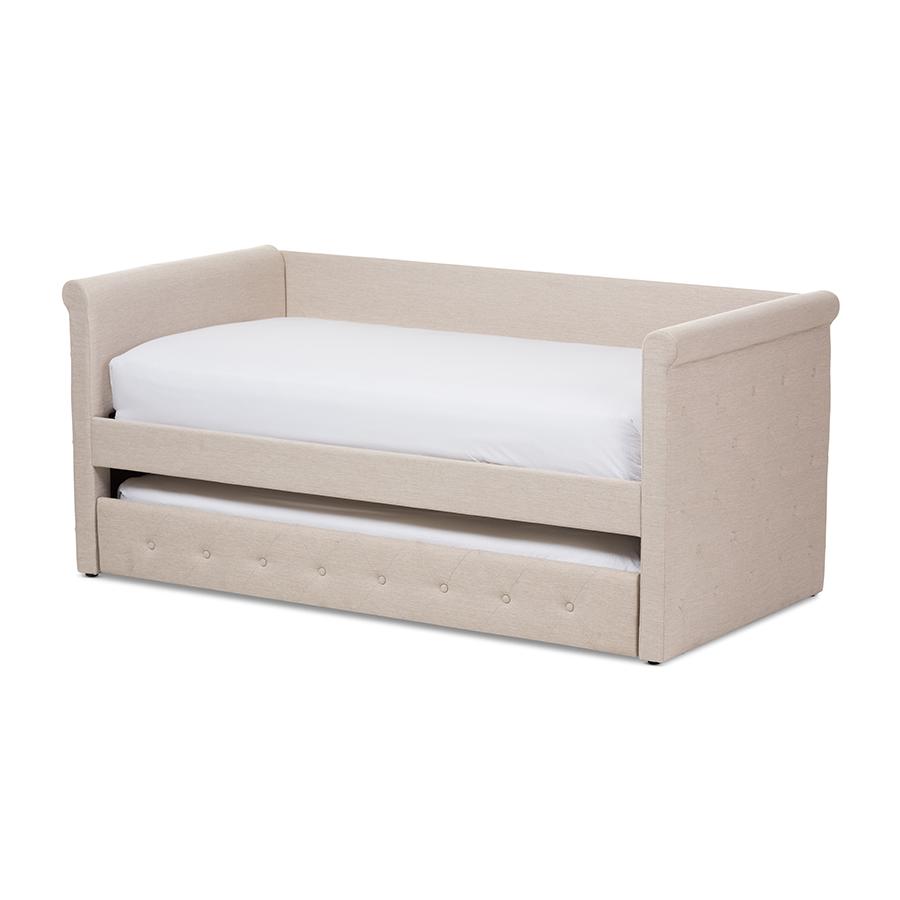 Alena Modern and Contemporary Light Beige Fabric Daybed with Trundle. The main picture.