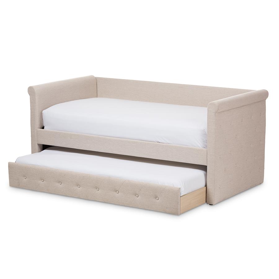 Alena Modern and Contemporary Light Beige Fabric Daybed with Trundle. Picture 2