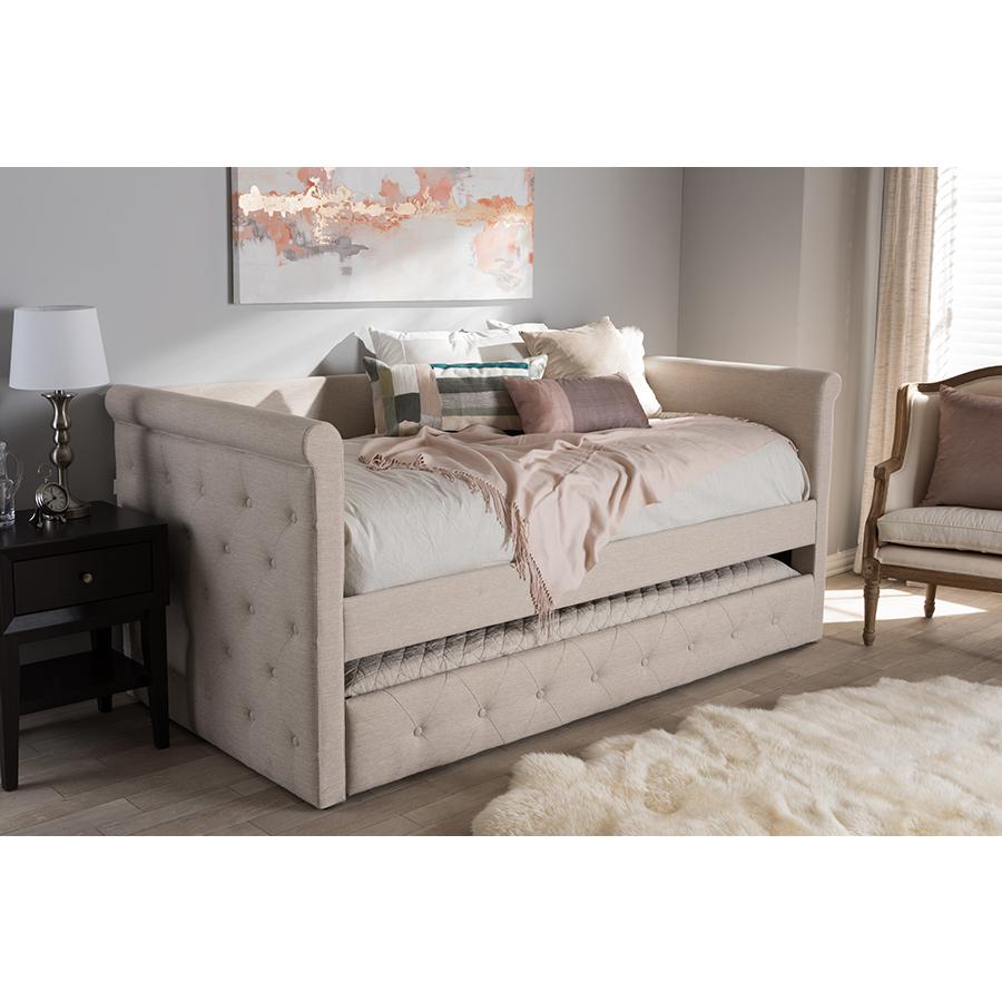 Alena Modern and Contemporary Light Beige Fabric Daybed with Trundle. Picture 8